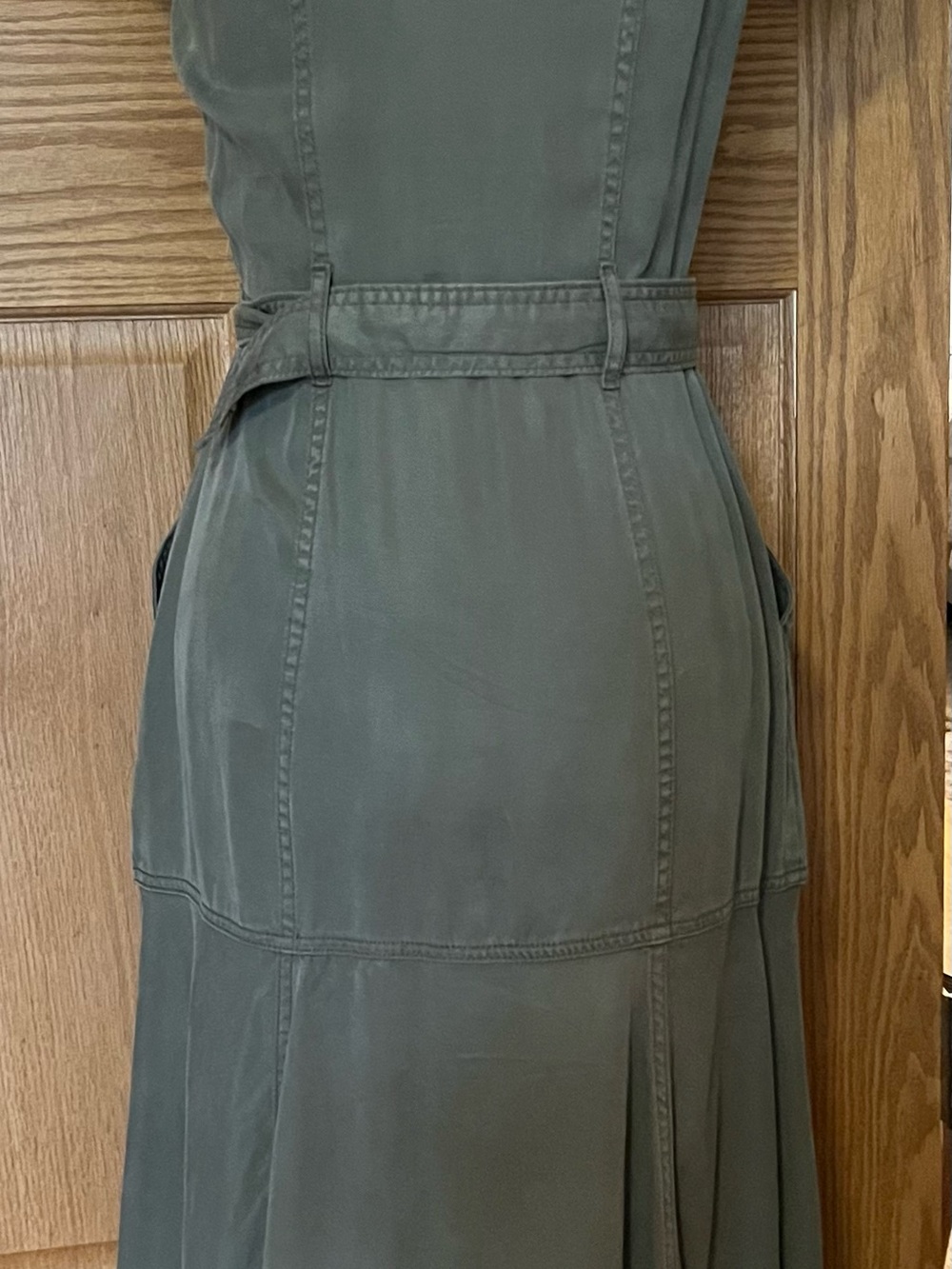 White House Black Market Olive Green Sleeveless Belted Midi Dress